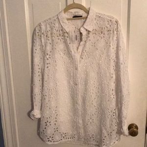 J.Crew white eyelet button down top NWT